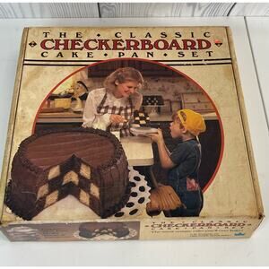 The Classic Checkerboard Cake Pan Set Chicago Metallic in Box with Guide
